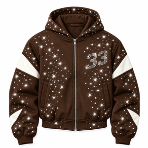 เสื้อฮู้ดวินเทจประดับเพชรเทียมทรงโอเวอร์ไซส์ ขอบดิบสไตล์สตรีทแวร์ Y2K สำหรับฤดูหนาว ผ้าฝ้าย 100% - Product Image 3