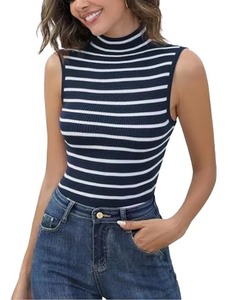 Best Quality Customized Logo Women's Sleeveless Turtleneck Tank <b>Top</b> Solid Design Breathable Casual Polyester/Cotton Material - Product Image 2