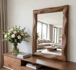 Espejo de Pared Decorativo Hecho a Mano con Marco de Madera Natural de Diseño Moderno y Lujoso, Grabado Personalizado, Ecológico, para Bodas y Sala de Estar - Product Image 3