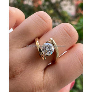 IGI/GIA Lab Grown Vintage 14K oro amarillo boda/anillo de compromiso diamante redondo Unisex perfecto aniversario y regalo de fiesta - Product Image 2