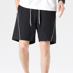 Men's <b>Black</b> Quick Dry <b>Board</b> Shorts Solid Color Side Stripe Drawstring Waist Casual Bermuda Style 100% Polyester - Product Image 3