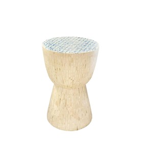 Natural Shell Mosaic Hourglass Accent <b>Stools</b> Mother of Pearl Stylish Hand Made <b>Wooden</b> <b>Stool</b> White Body Blue Top - Product Image 1