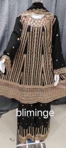 Blooming Georgette Winter Gharara Plazo Set con piedras Zarkan, bordado completo, trabajo de secuencia y Dupatta de borde pesado - Product Image 3