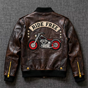 Chaqueta Bomber de Moda Vintage Personalizada con Cremallera, Chaqueta de Motociclista de Manga Larga, Chaqueta de Cuero PU para Motocross - Product Image 2