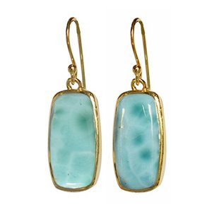<b>Solid</b> 925 Sterling <b>Silver</b> Gold Plated Larimar Stone Fine Drop <b>Earrings</b> Bezel Setting Classic Women's Everyday Wear Fine Jewelry - Product Image 1