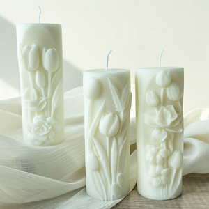 Vela de pilar de cera de soja hecha a mano, respetuosa con el medio ambiente al por mayor, en forma de tulipán, vainilla perfumada, decoración del hogar temática de flores, Día de Acción de Gracias Diwali - Product Image 5