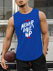 Camiseta sin mangas naranja para hombre, cuello redondo, estampada, Never Give Up, de secado rápido, ropa deportiva para gimnasio - Product Image 5
