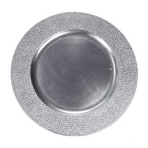 Assiette de service ronde en métal argenté festonné de luxe, plateau texturé antique pour la décoration de table de mariage, d'événements et de fêtes - Product Image 3