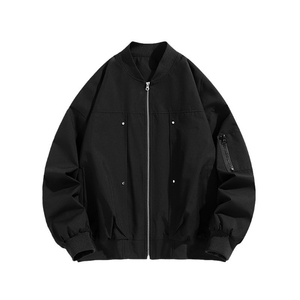 Men's Bomber <b>Jacket</b> Solid Color Zipper Closure Streetwear Windproof Polyester Winter Hooded Stand Collar Regular Sleeve Front - Product Image 2