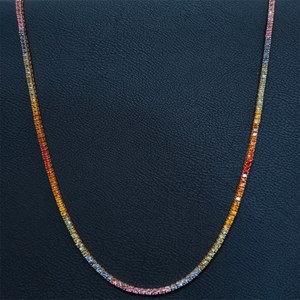 Collar Rizta Jewel Sapphire con Diamantes Redondos en Oro Sólido de 14K, Piedra Natural, Unisex, Estilo Clásico Riviera, 20 Pulgadas, 16.50ct - Product Image 4