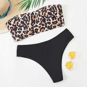 Conjunto de Bikini con Top Bandeau y Braguita de Cintura Alta, Escote Hombros Descubiertos, Transpirable, Ecológico, de Spandex y Poliéster - Product Image 4