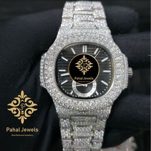Montre mécanique en diamant véritable avec cadran en forme de glaçon, bracelet, montre-bracelet argentée, bijoux de soirée - Product Image 1