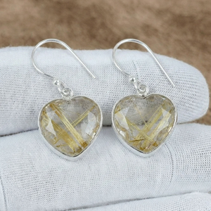 Pendientes de Plata de Ley 925 con Engaste de Bisel y Piedras Preciosas, Pendientes Colgantes de Cuarzo Rutilado Dorado para Uso Diario de Mujer - Product Image 2