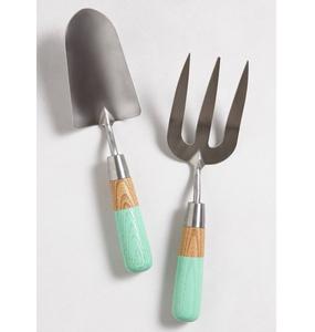 Juego de paleta y horquilla de acero inoxidable con mango de madera para jardinería en interiores y exteriores - Product Image 1