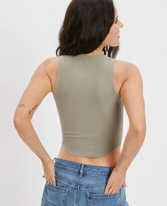 Summer Quick Dry Breathable Yoga Top Casual Crop Tops Slim Fit Short Sleeve High Neck Tight 100% Cotton T-shirt pour femmes - Product Image 5