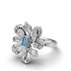 Elegant 18K Gold Lab Grown Diamond Floral <b>Ring</b> Blue Emerald Center Stone Rhodium Plated Luxury Engagement Anniversary Wedding - Product Image 4