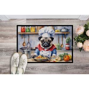 Nuevo felpudo Pug the Chef antideslizante lavable pila baja 18H X 27W alfombra de entrada para interiores y exteriores alfombrilla para puerta delantera - Product Image 2