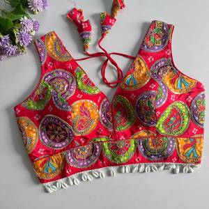 Blusa Étnica de Seda Bordada para Mujer, Top Corto con Pedrería, Cierre Trasero con Cordón, Secado Rápido, para Fiestas y Uso Casual en Todas las Estaciones - Product Image 1