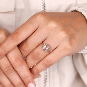 Anillo de Diamantes con Halo Oculto de Corte Rosa Redondo, 2.65 Quilates, Anillo de Compromiso y Boda con Diamantes Cultivados en Laboratorio, Joyería, Anillo de Eternidad de 14k en Vermeil - Product Image 3