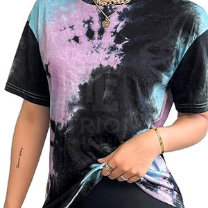 Camiseta de algodón para mujer con estampado tie-dye, corte ajustado, manga corta, en oferta online a bajo precio. - Product Image 4