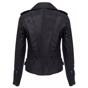 Women's Black Soft Multi-Zip Breathable Windproof High-Quality Nappa Leather Winter <b>Biker</b> <b>Jacket</b> - Product Image 4