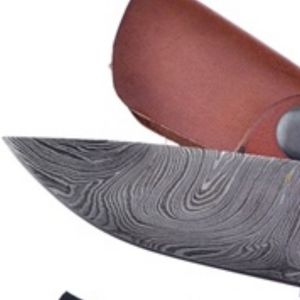 Cuchillos de Caza de Acero de Damasco para Exteriores con Empuñadura Decorativa de Madera, Hoja Curva Afilada y Patrón para Camping - Product Image 6