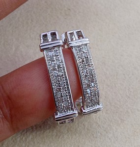 0.22 Cttw Round Cut Natural Diamond Hoop Huggie Earrings for Women in 925 Sterling Silver Prong Setting, 21x4mm - Product Image 3
