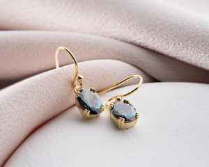 Pendientes de Topacio Místico, Corte Ovalado, Piedras Preciosas de Circonita Cúbica Arcoíris, Plata de Ley 925, Chapado en Oro Vermeil de 14K, Pendientes Colgantes Iridiscentes - Product Image 3