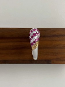 แหวนเพชรและทับทิมเพาะเลี้ยง 7 แถว ดีไซน์ Eternity Band ทองคำแท้ 14K 18K ประดับเพชรแบบ Pave แหวนค็อกเทลสำหรับผู้หญิง เครื่องประดับหรูหรา - Product Image 4