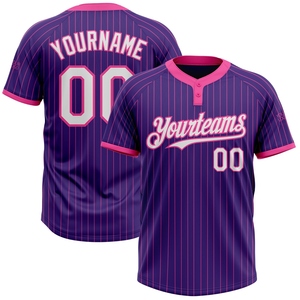 เสื้อซอฟต์บอลแบบยูนิเซ็กซ์สีขาวลายทางสีม่วงชมพูแบบสั่งทำขายดีที่สุดจากโรงงานขายส่งโดยตรง - Product Image 1