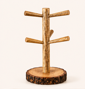 Wholesale Rustic Wooden Mug <b>Tree</b> <b>Stand</b> with Live Edge Bark Base Eco Friendly Coffee Cup Storage Rack Countertop Organizer Coffee - Product Image 1