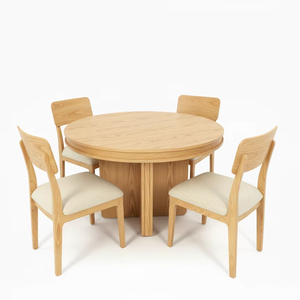 Juego de Mesa de Centro Redonda Moderna con 4 Sillas, Madera de Fresno Maciza y Chapa de MDF, Duradera y Fácil de Limpiar - Product Image 1