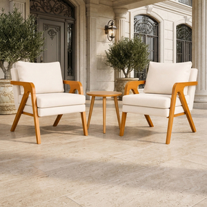 Luxury Solid Teak Scandinavian Modern Linear Comfort Lounge Set Outdoor Seating Set Soft Cushions Side <b>Table</b> - Product Image 6