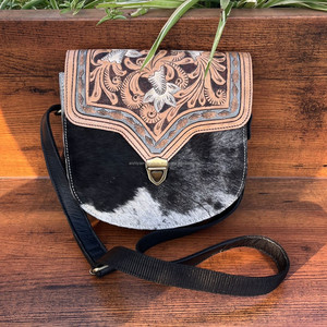 Western Handmade Tooled Leather Crossbody Purse Genuine Cowhide Leather Floral Women's High Quality Designer <b>Unique</b> Handbags - Product Image 2