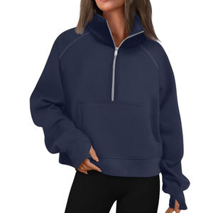 Sudaderas de Forro Polar Cálido con Media Cremallera Personalizadas al por Mayor para Mujer, Ropa Casual y de Invierno, Sudadera con Diseño de Logotipo Personalizado para Mujer - Product Image 5
