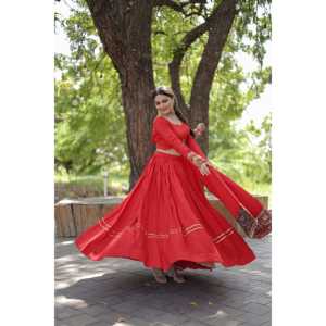 Lehenga Choli pour femmes de Reyon, attrayant, avec un véritable travail de miroir, ensemble Gota-Patti - Product Image 2