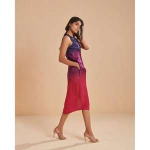 Women Ombre Tie Dye Midi Dress Sleeveless Side Slit Party Wear Elegant Dress - Product Image 2