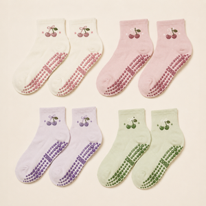 Custom Logo Free Design Anti-Slip Pilates <b>Grips</b> Women's Yoga Crew <b>Socks</b> Knitted 100% Cotton - Product Image 4