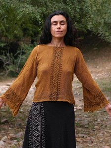 Handmade Cream Khadi Cotton Bell Sleeve Embroidered <b>Festival</b> <b>Top</b> for Women Relaxed Fit Lightweight Hippie Gypsy Shirt - Product Image 6