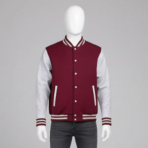 Veste universitaire pour homme de couleur marron avec manches et bandes blanches, col à capuche, broderie imperméable sur le devant, streetwear d'hiver décontracté - Product Image 4