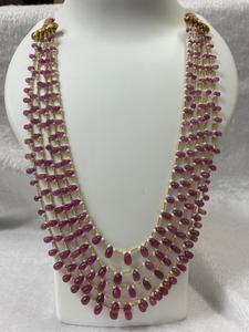 5 Layer <b>Ruby</b> GF Plain Drop Bead <b>Necklace</b> Multi Strand Stone Beaded <b>Necklace</b> Purple Red Gold Tone for Wedding Party - Product Image 1