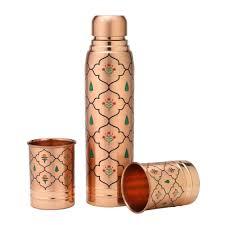 Botella de Agua de Cobre con Diseño Floral de 17 cm, Doble Pared Aislada para Uso en Senderismo al Aire Libre - Product Image 6