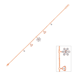 Bracelet de charme floral en or rose de luxe pour femmes |   Bracelet à chaîne réglable avec fleur et triangle en diamant CZ |   Mode élégante - Product Image 1