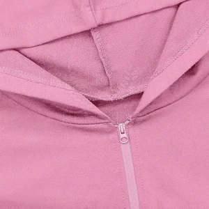 OEM Custom Winter Women's Zipper <b>Crop</b> <b>Top</b> Hooded Solid Knitted Printed Breathable Cotton/Polyester Front Casual Wear Long Rib - Product Image 4