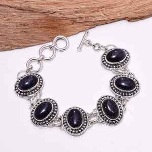 Bracelet en pierre de grès bleue, ton argenté, fermoir à bascule bohème, bijoux faits à la main en argent sterling, cadeau pour femme - Product Image 1