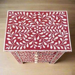 Mesa de Cajones con Incrustaciones de Hueso de ILAHI, Diseño Moderno con Detalles de Ágata, Almacenamiento de Tres Niveles, Mueble Portátil para el Hogar - Product Image 2