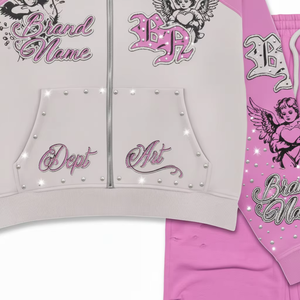 Conjunto Deportivo Rosa para Mujer con Capucha, Manga Larga, Estampado de Letras, Corte Holgado, Estilo Y2K, Sudadera y Pantalones con Cierre de Cordón, Venta al Por Mayor - Product Image 5