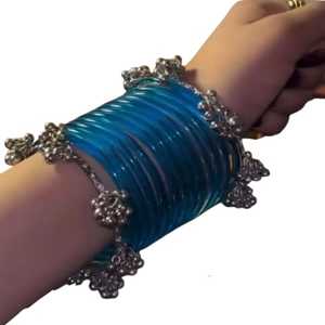 Vibrant Blue Jelly <b>Glass</b> Finish Kashmiri <b>Bangles</b> Set Lightweight Daily Wear Traditional Wedding Stackable Jewellery - Product Image 1
