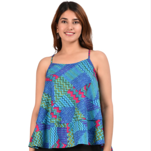 ชุดเซ็ต 2 ชิ้น ผ้าเรยอนหลากสี สายเดี่ยวระบายเป็นชั้นๆ ทรงบาน แขนสามส่วน ขนาดและลายสามารถปรับแต่งได้ สำหรับผู้หญิง - Product Image 1