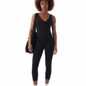 Women Low Waist Seamless Yoga <b>Leggings</b> Ankle Length Solid <b>Black</b> Sport Pants Elastic Waist Stretchy Fitness Wear 220g - Product Image 4